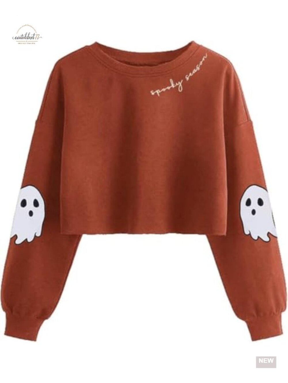 Ghost Crop Sweatshirt Lantern Sleeve Pullover for Fall Halloween